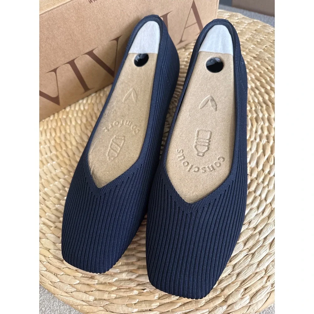 VIVAIA Navy Square Toe Knit Flats Comfortable Lightweight NEW EU/42W US/10.5W‎